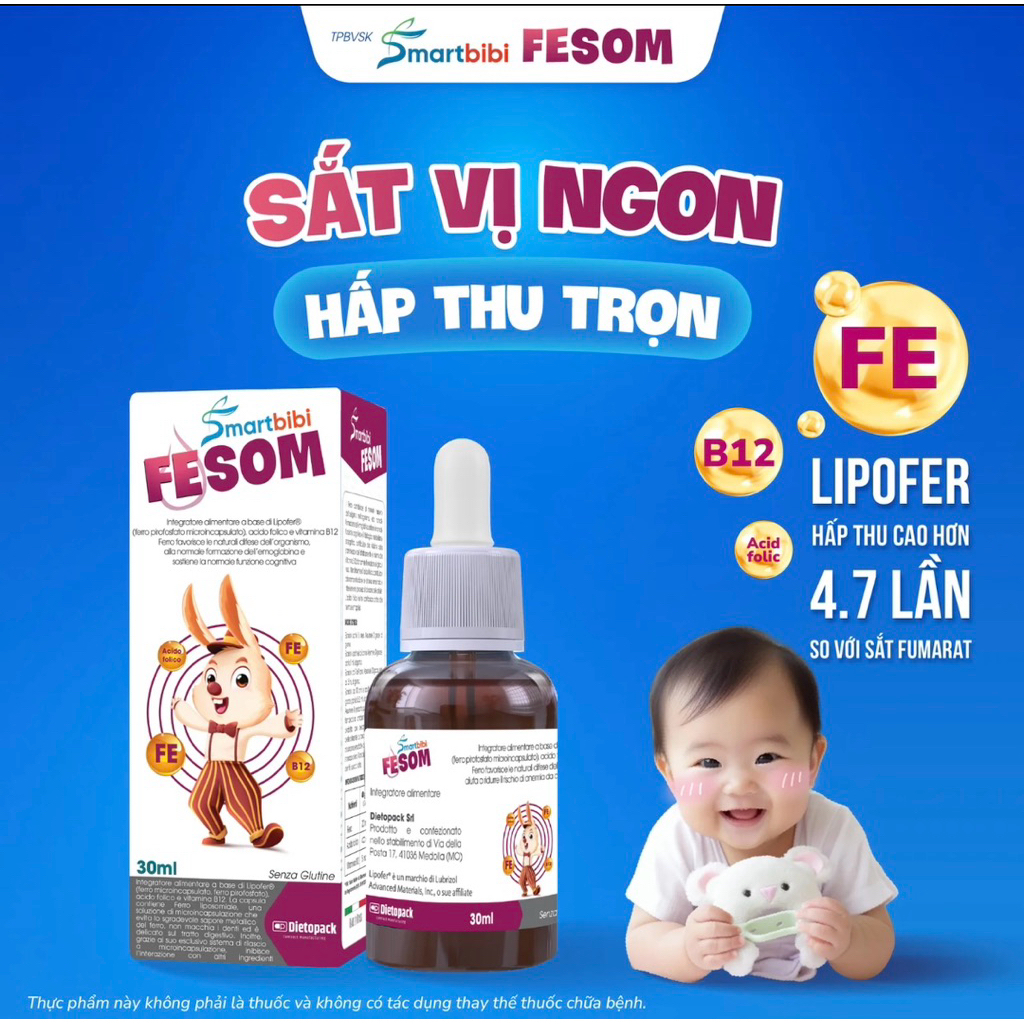 Sắt Lipofer Smartbibi Fesom - Chứa bộ 3 vi chất Sắt, acid Folic ...