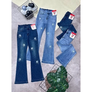 40-75kg Quần Jeans Nữ Lưng Cao Ống Loe Dài Thêu Sao Đính Đá CO Giãn 4 chiều 100-103cm