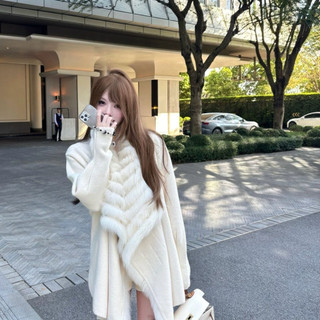Áo khoác cardigan nữ viền lông cáo thanh lịch phong cách tiểu thư sang chảnh
