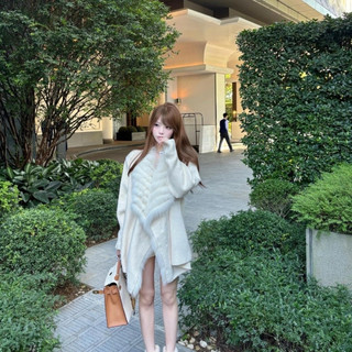 Áo khoác cardigan nữ viền lông cáo thanh lịch phong cách tiểu thư sang chảnh