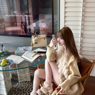 Áo khoác cardigan nữ viền lông cáo thanh lịch phong cách tiểu thư sang chảnh