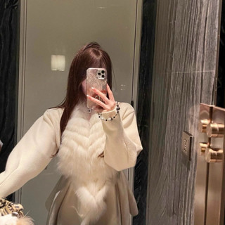 Áo khoác cardigan nữ viền lông cáo thanh lịch phong cách tiểu thư sang chảnh