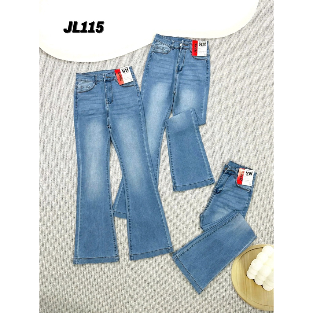 100-103cm Quần Jeans Nữ Ống Loe Dài Lưng Cao Rách Đùi Co Giãn 4 Chiều