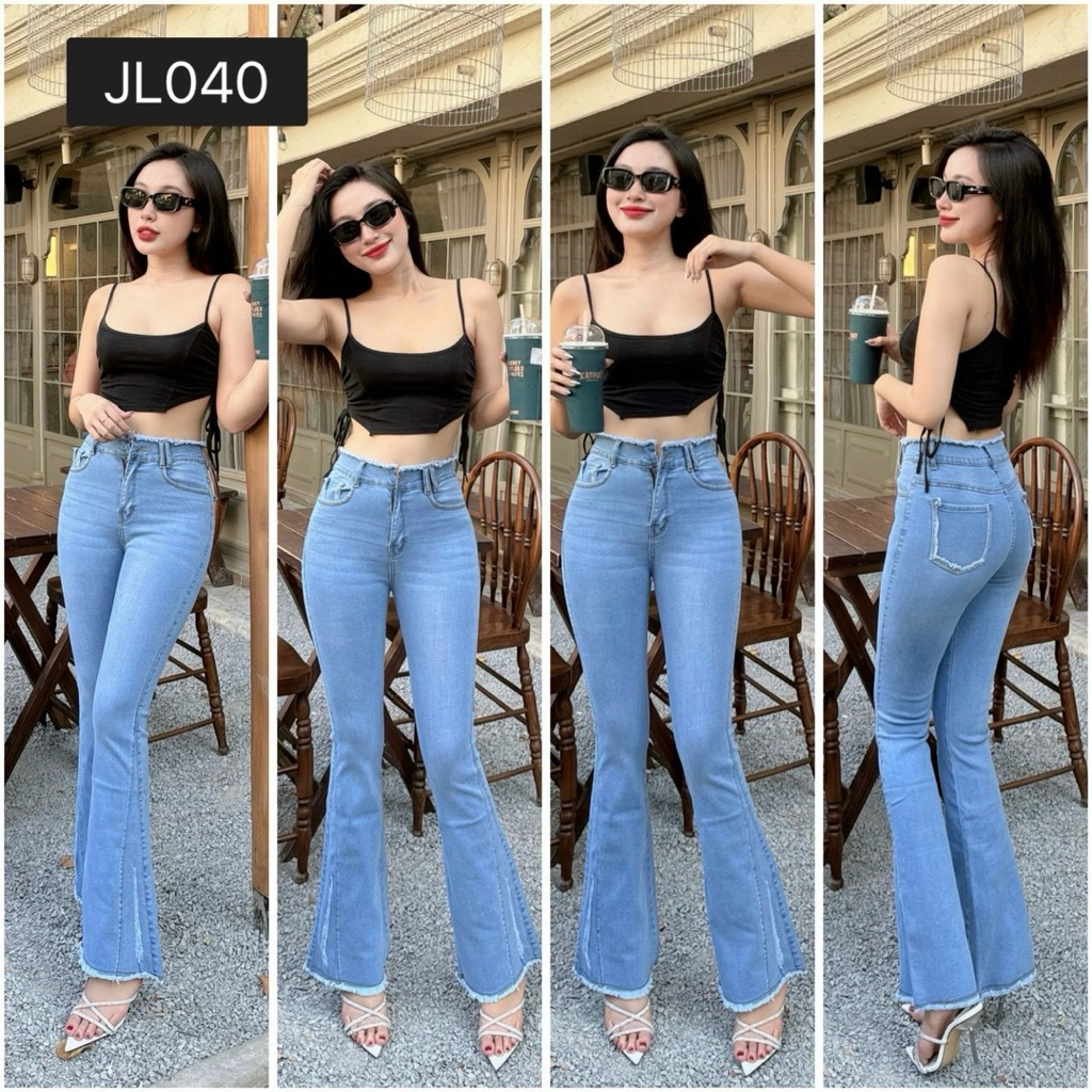 101-103cm Quần Jeans Nữ Ống Loe Dài Lưng Tua Nhiều Màu