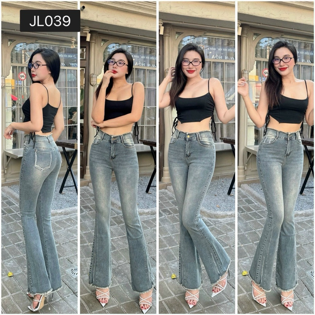 101-103cm Quần Jeans Nữ Ống Loe Dài Lưng Tua Nhiều Màu