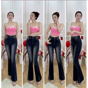 101-103cm Quần Jeans Nữ Ống Loe Dài Lưng Tua Nhiều Màu
