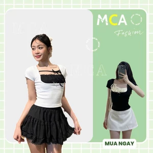Áo kiểu cổ bèo tay ngắn cổ vuông, Áo thun nữ hottrend, Áo croptop A51093