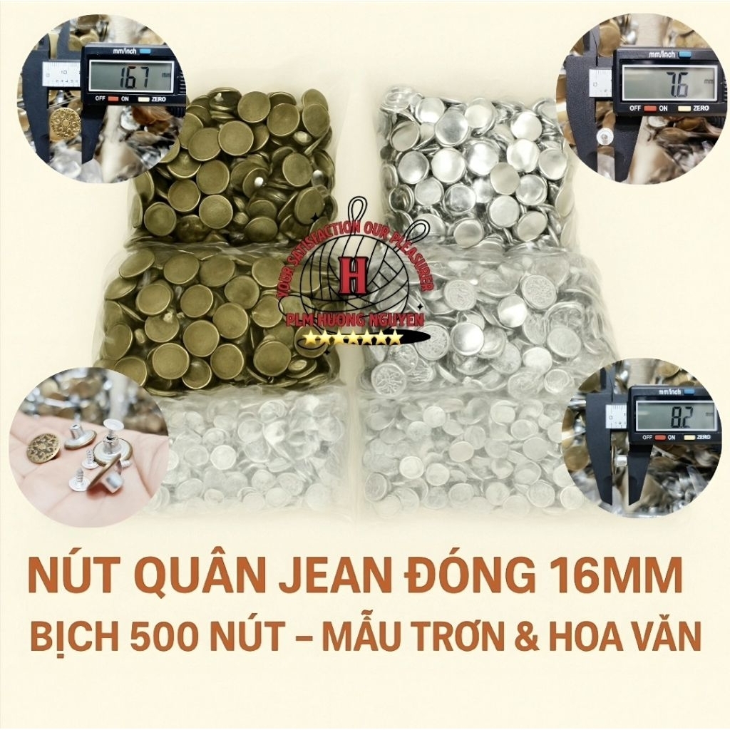 👉 Nút Quần Jean 16mm Bịch 500 Nút – Mẫu Trơn & Hoa Văn, Nút Đinh Tán ...
