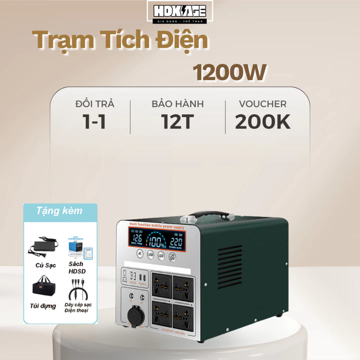 Máy sạc điện dự phòng mini dã ngoại ngoài trời đa năng,Trạm Sạc Dự Phòng, Trạm Sạc Di Động Công suất 1200W/220V
