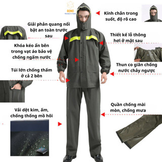 Bộ Quần Áo Mưa Vải Dệt Kim, PVC, Cao Su Non, Mềm Mại, Chống Thấm, Có Giải Phản Quang An Toàn Xe Máy