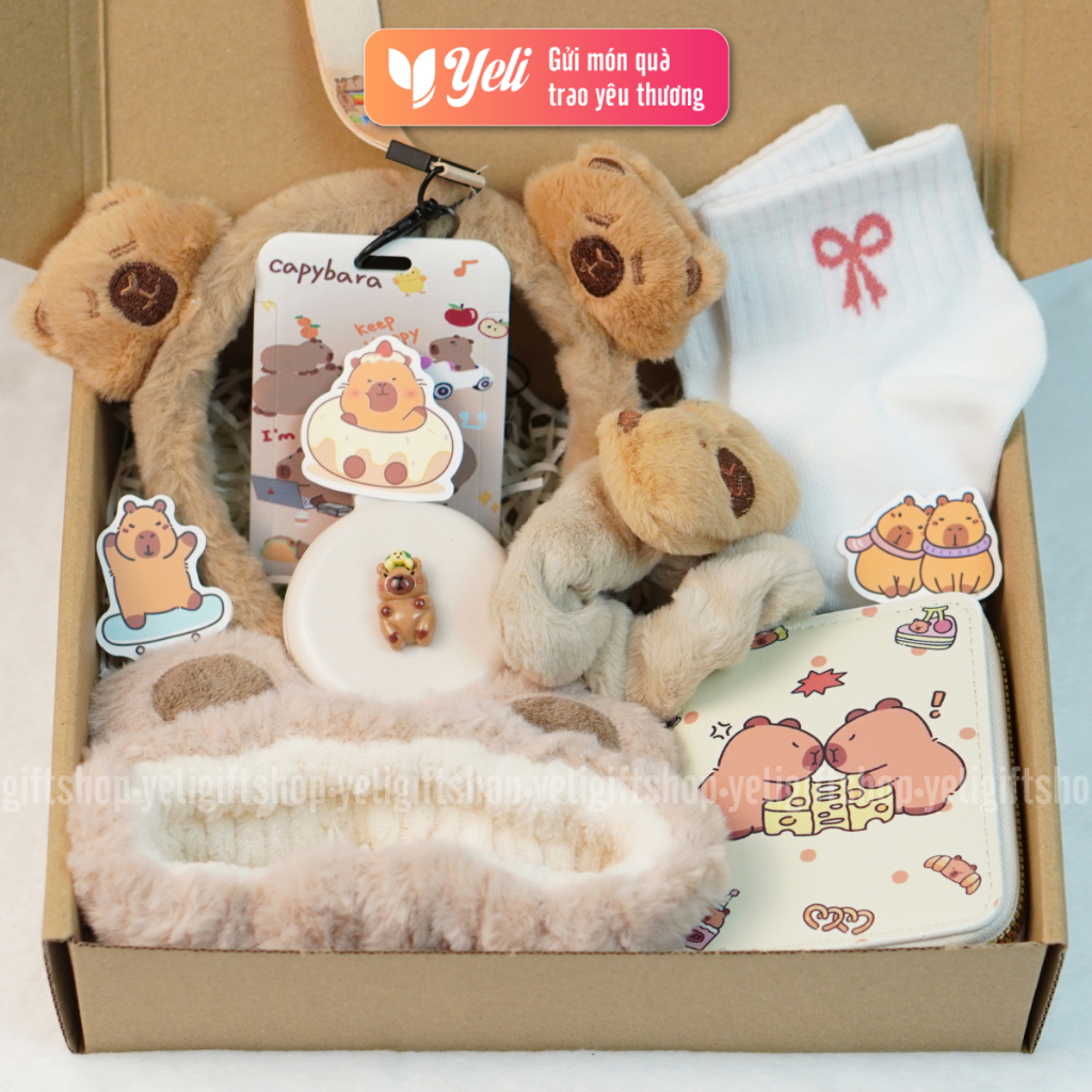Set Quà Capybara phụ kiện làm quà tặng bạn thân, người yêu, Combo quà tặng Capybara móc khóa Yeli Shop