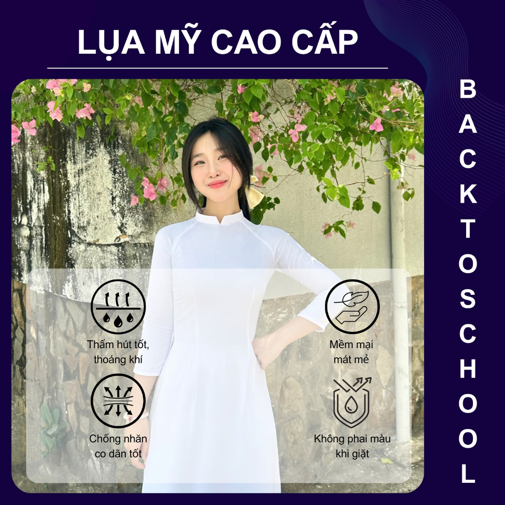 Áo dài trắng đồng phục học sinh cấp 3, chụp kỉ yếu, cổ V 2cm, tay lỡ, lụa mỹ - Trang Lily Áo Dài