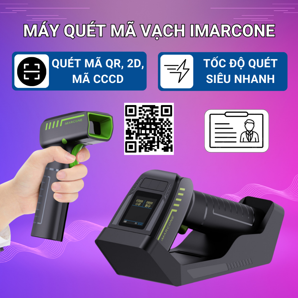 Máy quét mã vạch không dây iMARCONE MC3303GB tích hợp màn hình, quét đa ...