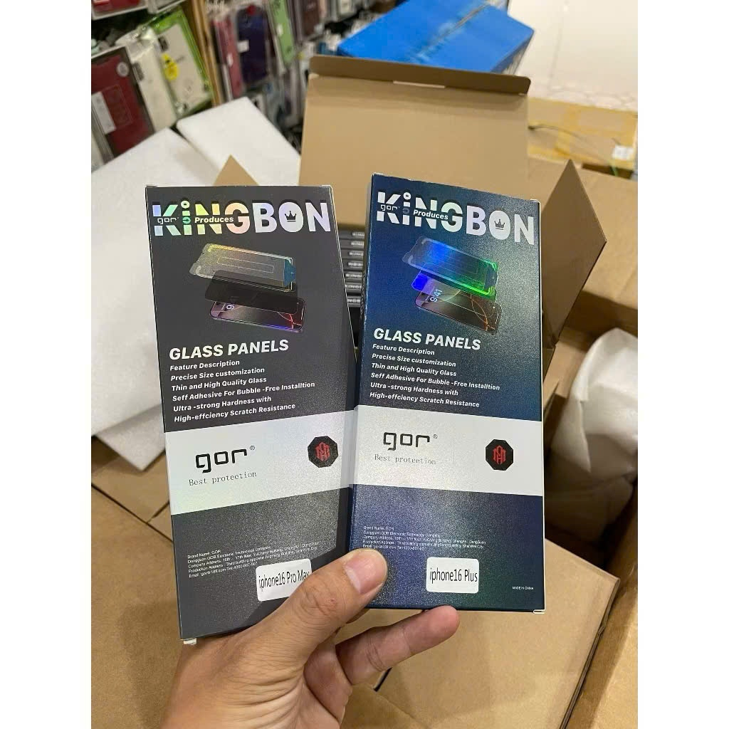 Kính cường lực GOR KINGBON không viền đen có khung trợ dán trong và chống trộm IPhone 13 đến16Promax