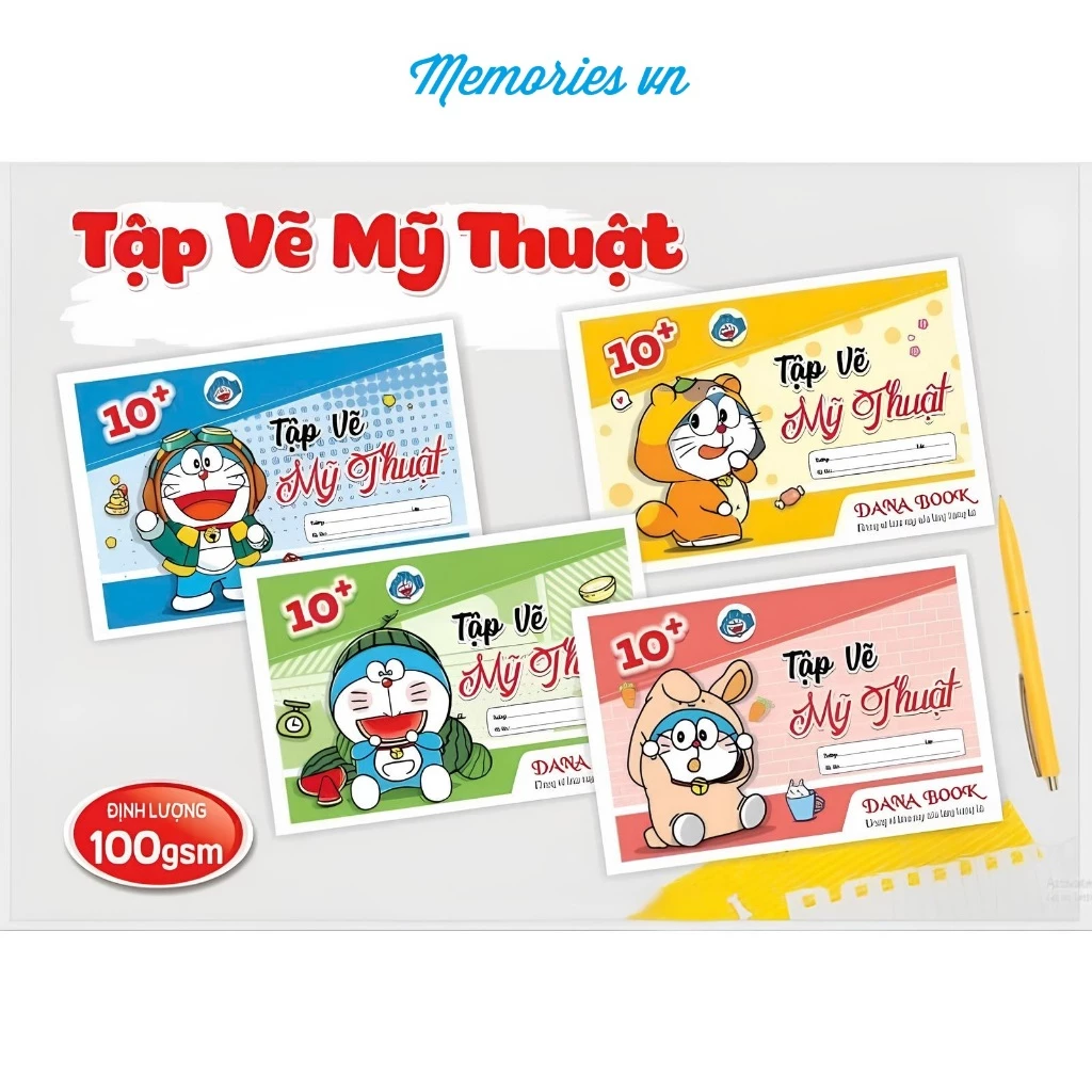 Tập vẽ Mỹ Thuật A4 100gsm 40 trang, vở giấy vẽ trẻ em, học sinh, hoạt hình, Doraemon Mickey tô màu,