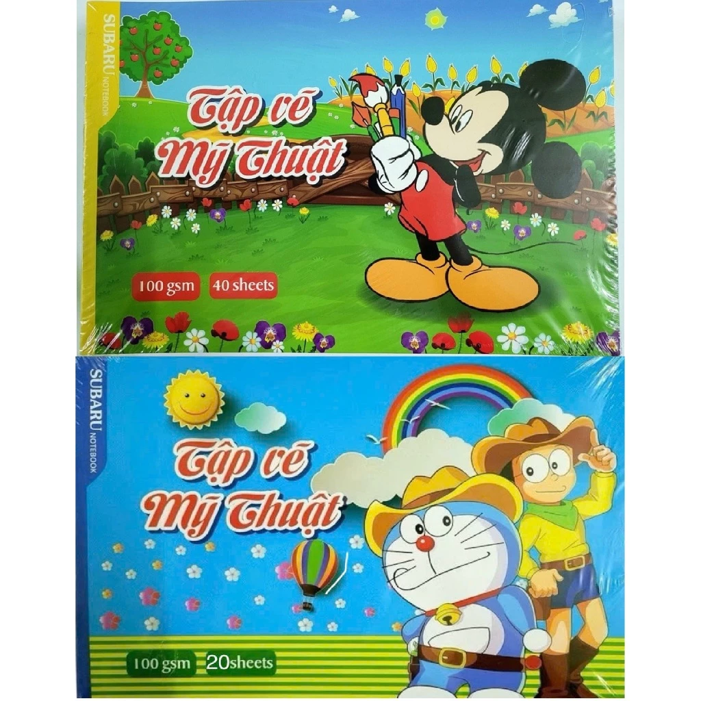 Tập vẽ Mỹ Thuật A4 100gsm 40 trang, vở giấy vẽ trẻ em, học sinh, hoạt hình, Doraemon Mickey tô màu,