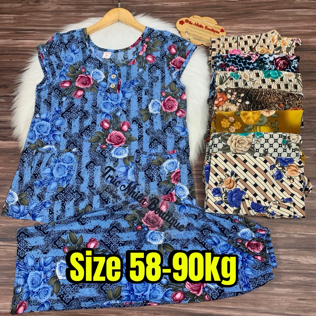 [BIGSIZE 58-90kg] Đồ bộ trung niên lửng, thun lạnh HQ mặc nhà cho mẹ - T25