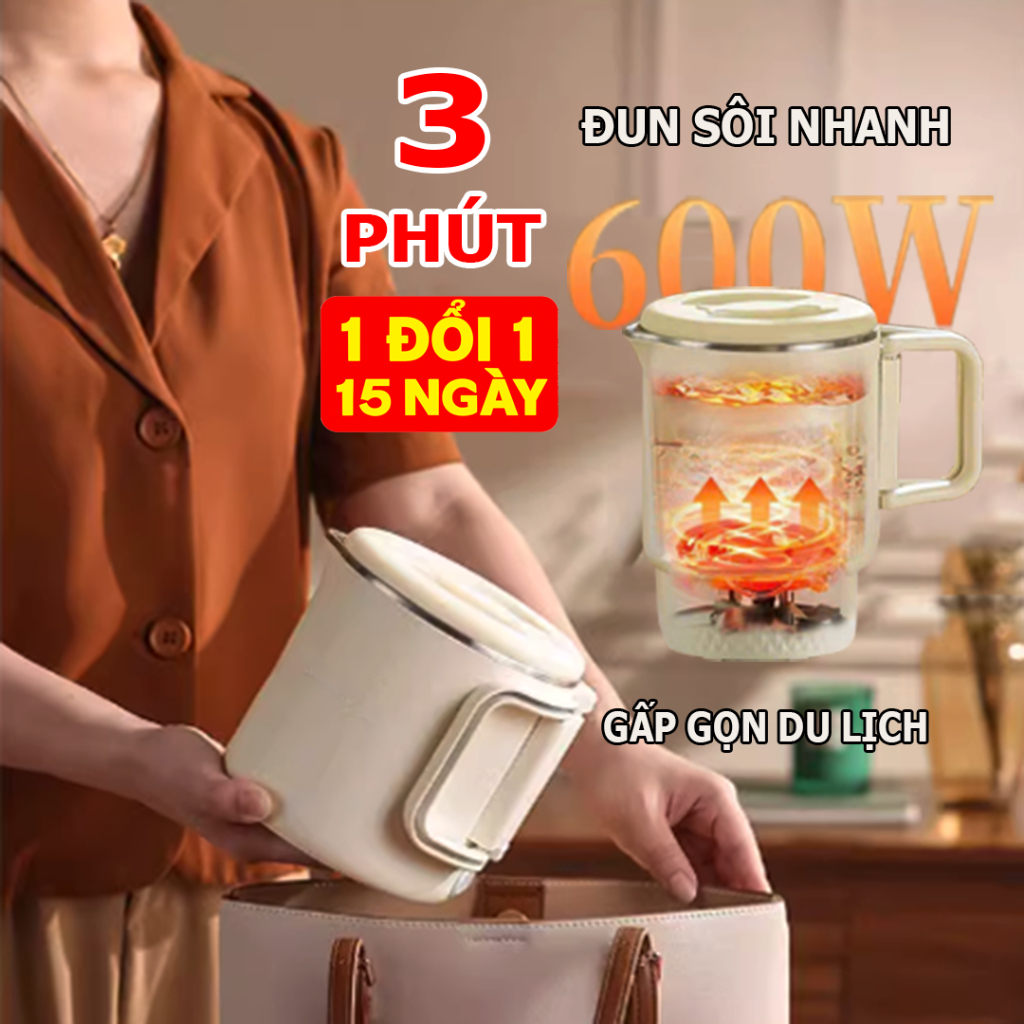 Ấm siêu tốc mini gấp gọn, ấm đun nước nấu mì du lịch đa năng thông minh ...