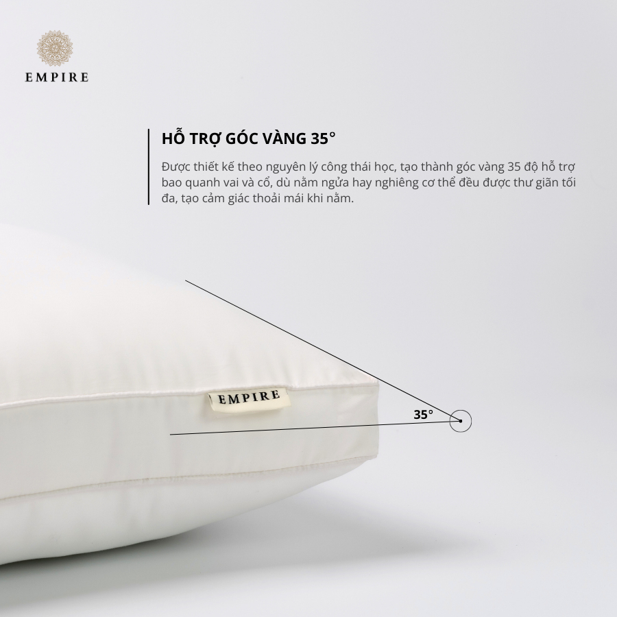 Ruột Gối Nằm Lông Vũ 50x70 Premium EMPIRE Chuẩn Khách sạn vỏ bọc cotton T600 -Empire Bedding & Decor