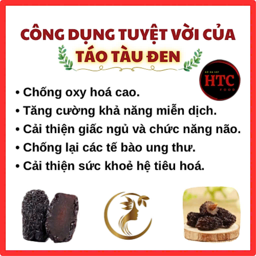 Táo tàu đen sấy dẻo Tân Cương chuẩn loại 1, quả to dẻo mềm giúp đẹp da, đen tóc, ngủ ngon, HTC Food