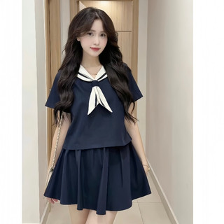 Set áo cổ phối vạt khăn kèm chân váy ngắn kaki mềm cá tính HaChang - S10