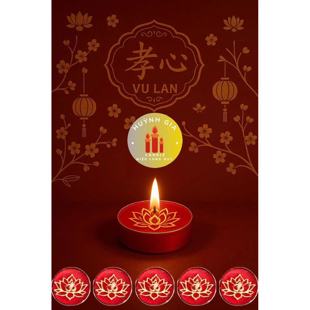 Nến Tealight Bông Sen - om mani padme hum - 1 hộp 10 viên 1 giờ cháy sáng lửa to