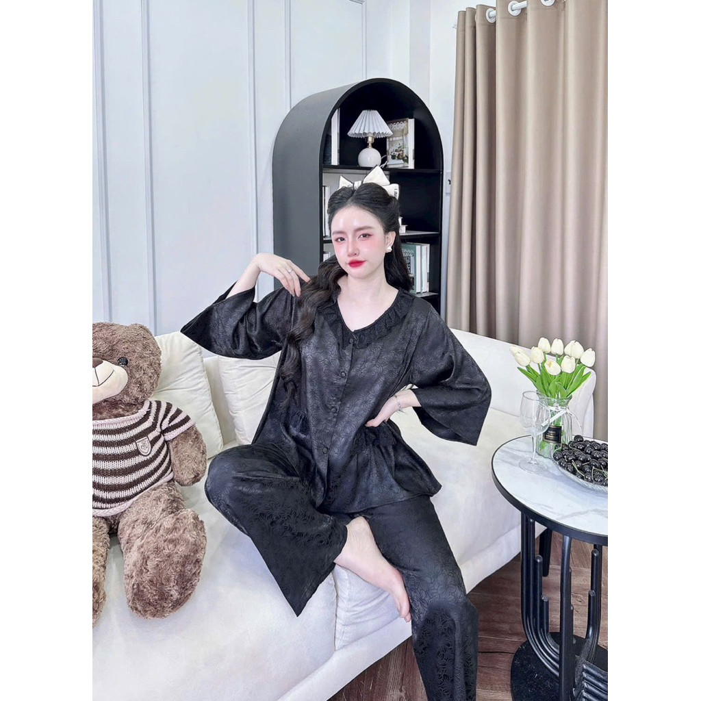 45-65kg Bộ pijama CỔ REN TRÒN chất Gấm sang xinh mềm