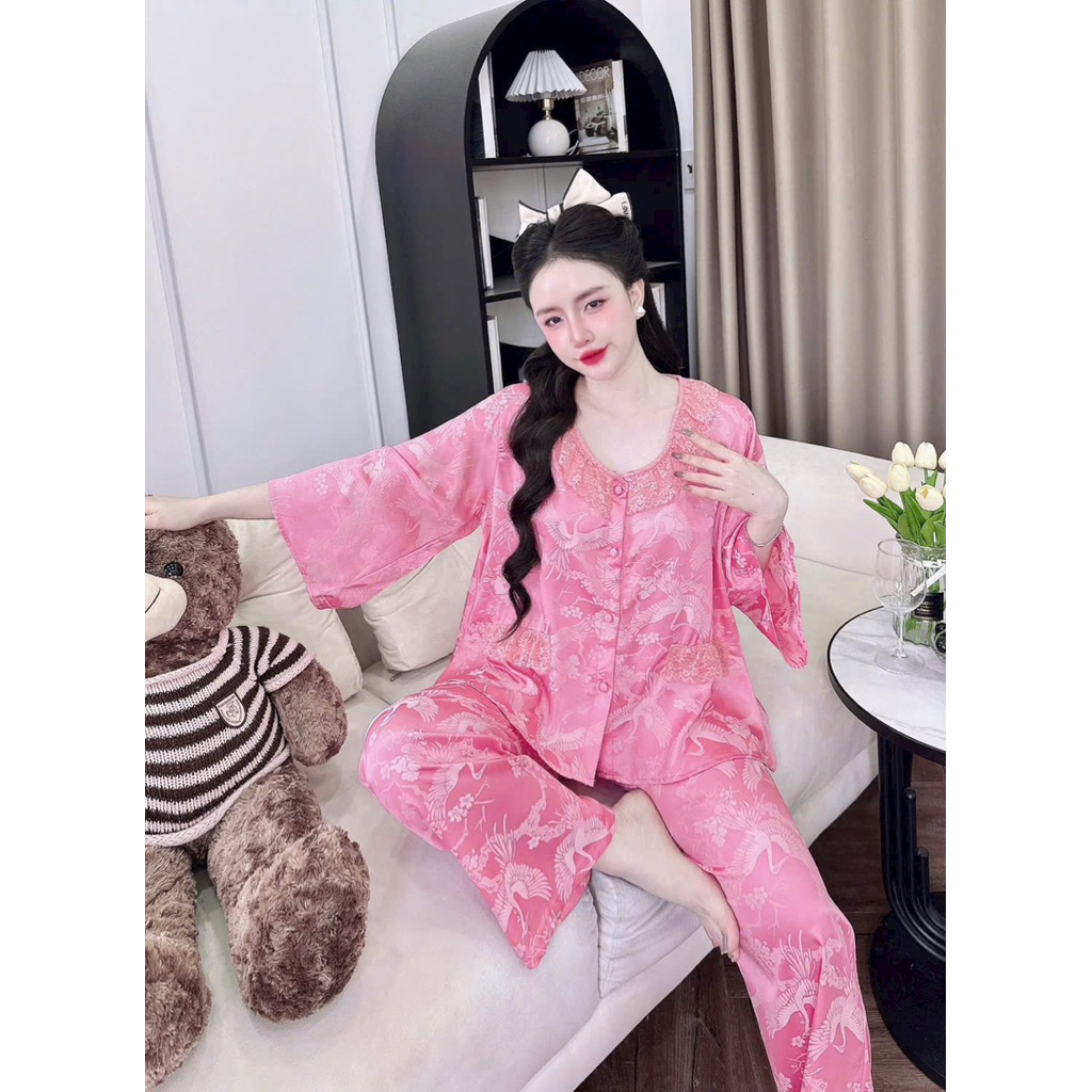 45-65kg Bộ pijama CỔ REN TRÒN chất Gấm sang xinh mềm