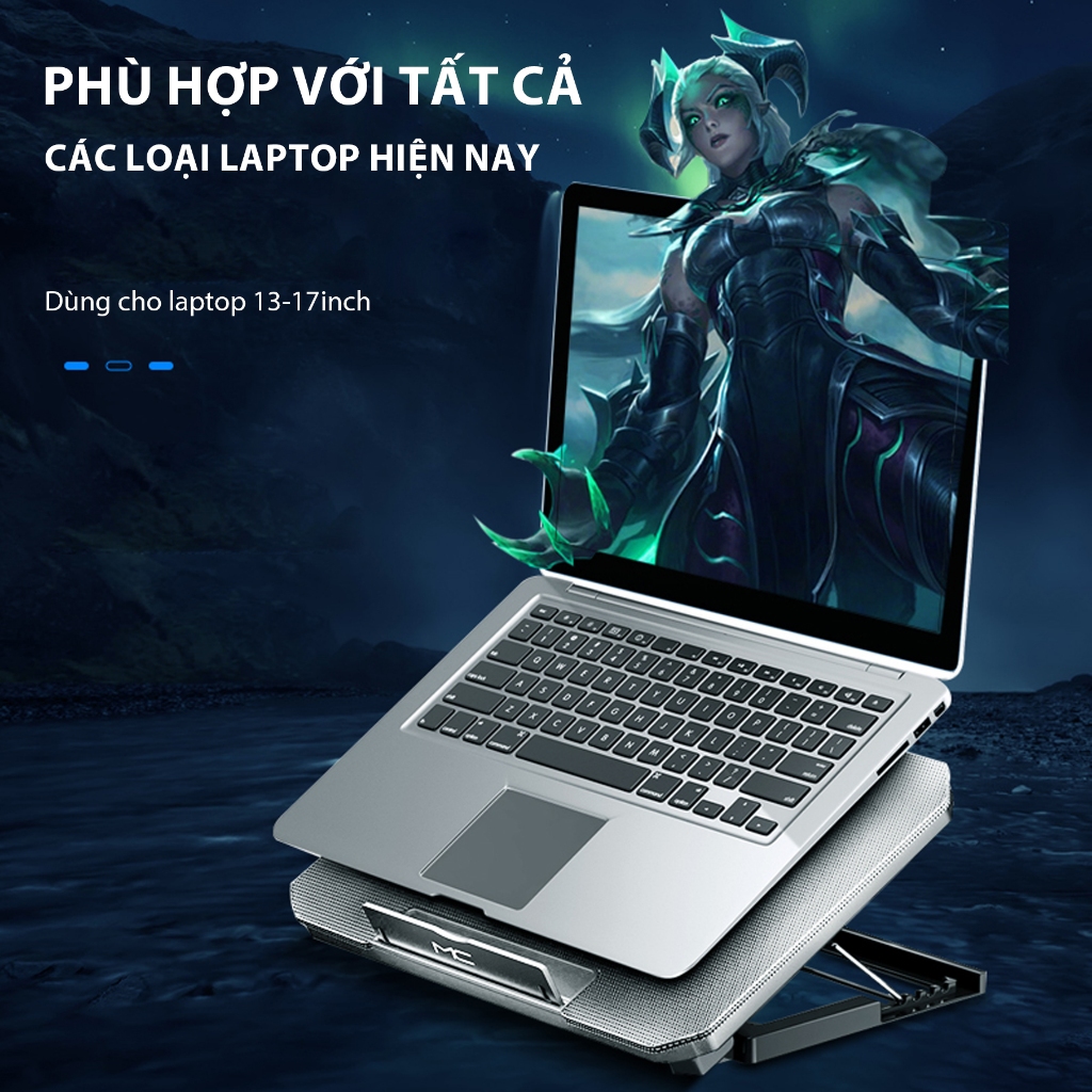 Đế Tản Nhiệt Laptop Q100 8 Quạt Tản Nhiệt Siêu Mát, Giá Đỡ Laptop 4 Mức Điều Chỉnh Độ Cao, Chống Ồn
