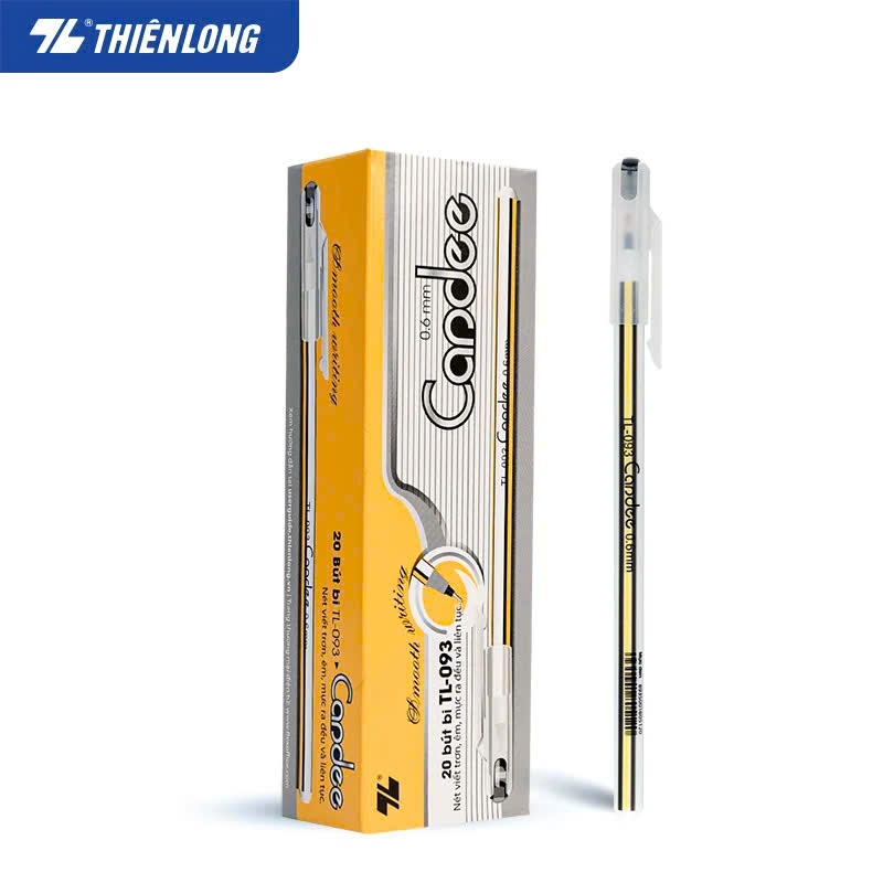Combo 10/20 Bút bi nến Thiên Long TL-093 ngòi 0,6mm 3 màu mực xanh đỏ đen cho văn phòng, học sinh, sinh viên