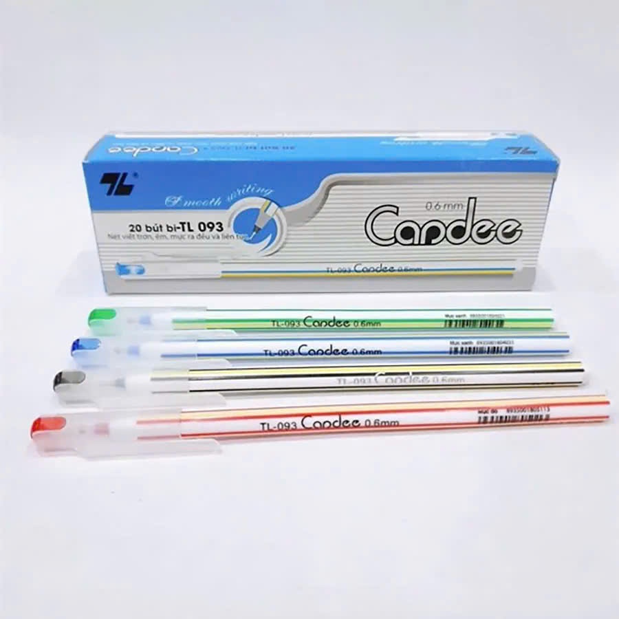 Combo 10/20 Bút bi nến Thiên Long TL-093 ngòi 0,6mm 3 màu mực xanh đỏ đen cho văn phòng, học sinh, sinh viên