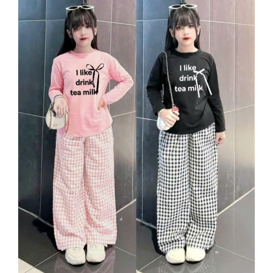 4-15 tuổi.Bộ thu đông dài tay bé gái in chữ đính nơ trước ngực quần ống xuông,chất vải tăm lạnh co giãn thoải mái.M40