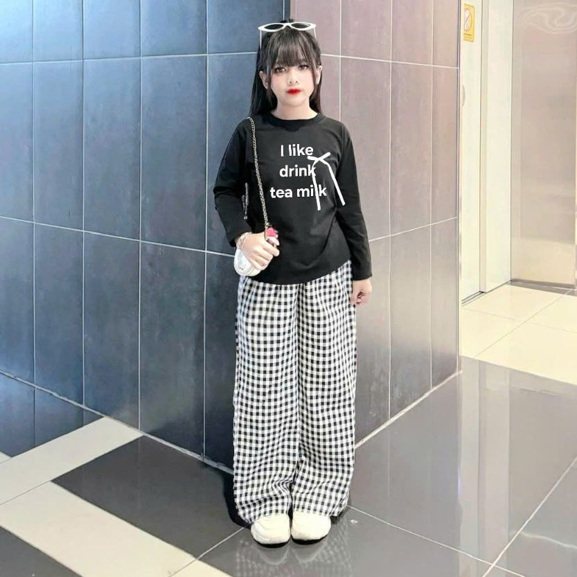 4-15 tuổi.Bộ thu đông dài tay bé gái in chữ đính nơ trước ngực quần ống xuông,chất vải tăm lạnh co giãn thoải mái.M40