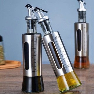 LỌ THỦY TINH ĐỰNG DẦU ĂN 300ML - Bình Đựng Gia Vị Bọc Inox Chia Vạch,Chai Đựng Nước Mắm Nước Sốt Chia Vạch Tiện Lợi