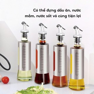 LỌ THỦY TINH ĐỰNG DẦU ĂN 300ML - Bình Đựng Gia Vị Bọc Inox Chia Vạch,Chai Đựng Nước Mắm Nước Sốt Chia Vạch Tiện Lợi