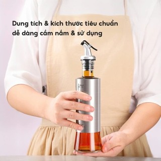 LỌ THỦY TINH ĐỰNG DẦU ĂN 300ML - Bình Đựng Gia Vị Bọc Inox Chia Vạch,Chai Đựng Nước Mắm Nước Sốt Chia Vạch Tiện Lợi