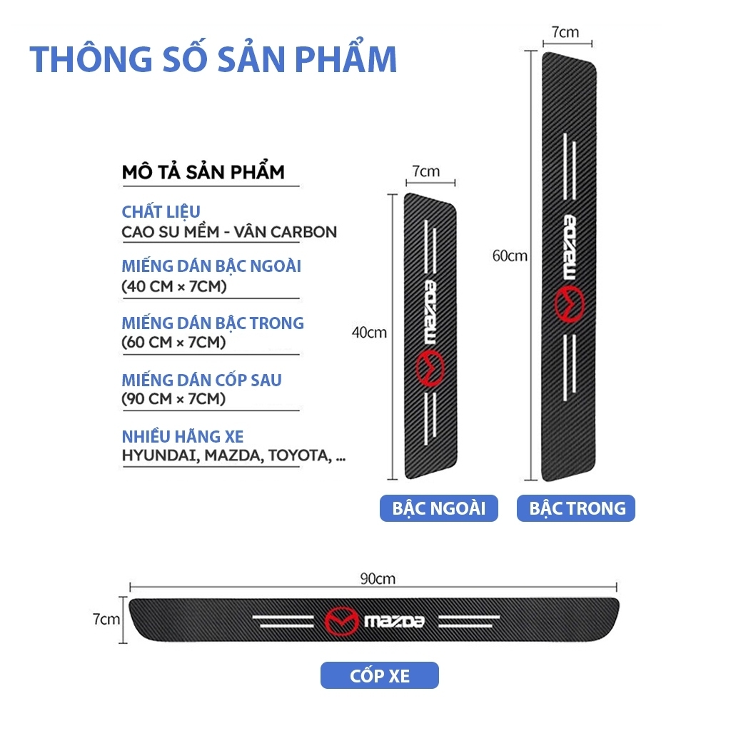 Miếng Dán Chống Trầy Xước Có Logo Hãng Bảo Vệ Bậc Cửa Và Dán Cốp Xe Hơi, Xe Ô Tô Chất Liệu Sợi Cacbon