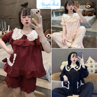 Bộ Pyjama Đũi Gân Mềm Mát In Thỏ Tay Cộc Quần Đùi Đũi Mềm Mịn Freesize.