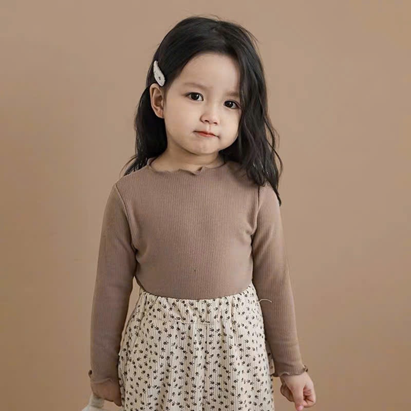 Áo thun dài tay, áo giữ nhiệt thu đông bé gái co giãn thoải mái kiểu bèo nhún chất liệu thun tăm cotton mềm mịn