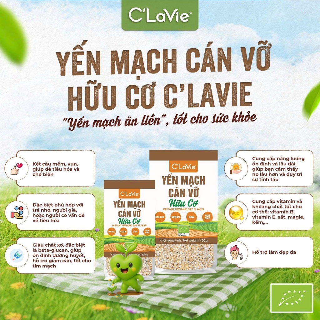 Yến mạch cán dẹt/ cán vỡ hữu cơ C'LaVie Organic Whole/ Instant Oat Flakes