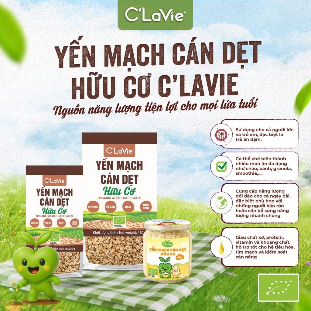 Yến mạch cán dẹt/ cán vỡ hữu cơ C'LaVie Organic Whole/ Instant Oat Flakes