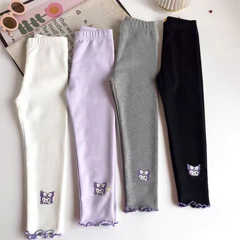 Quần legging, , quần dài , quần tất, Kuromi bé gái chất cotton zip mềm mại co giãn 03