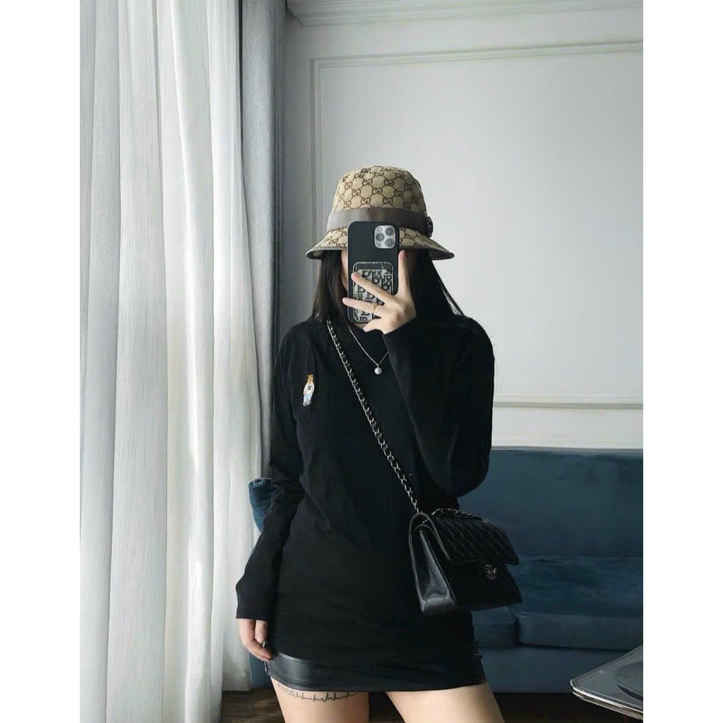 New 2026 Sét 3 áo thun chất zip dài tay nữ cotton thêu gấu form basic co giãn thoải mái Kèm Ảnh Thật