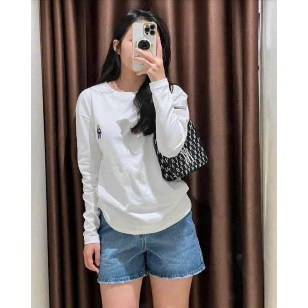 New 2026 Sét 3 áo thun chất zip dài tay nữ cotton thêu gấu form basic co giãn thoải mái Kèm Ảnh Thật