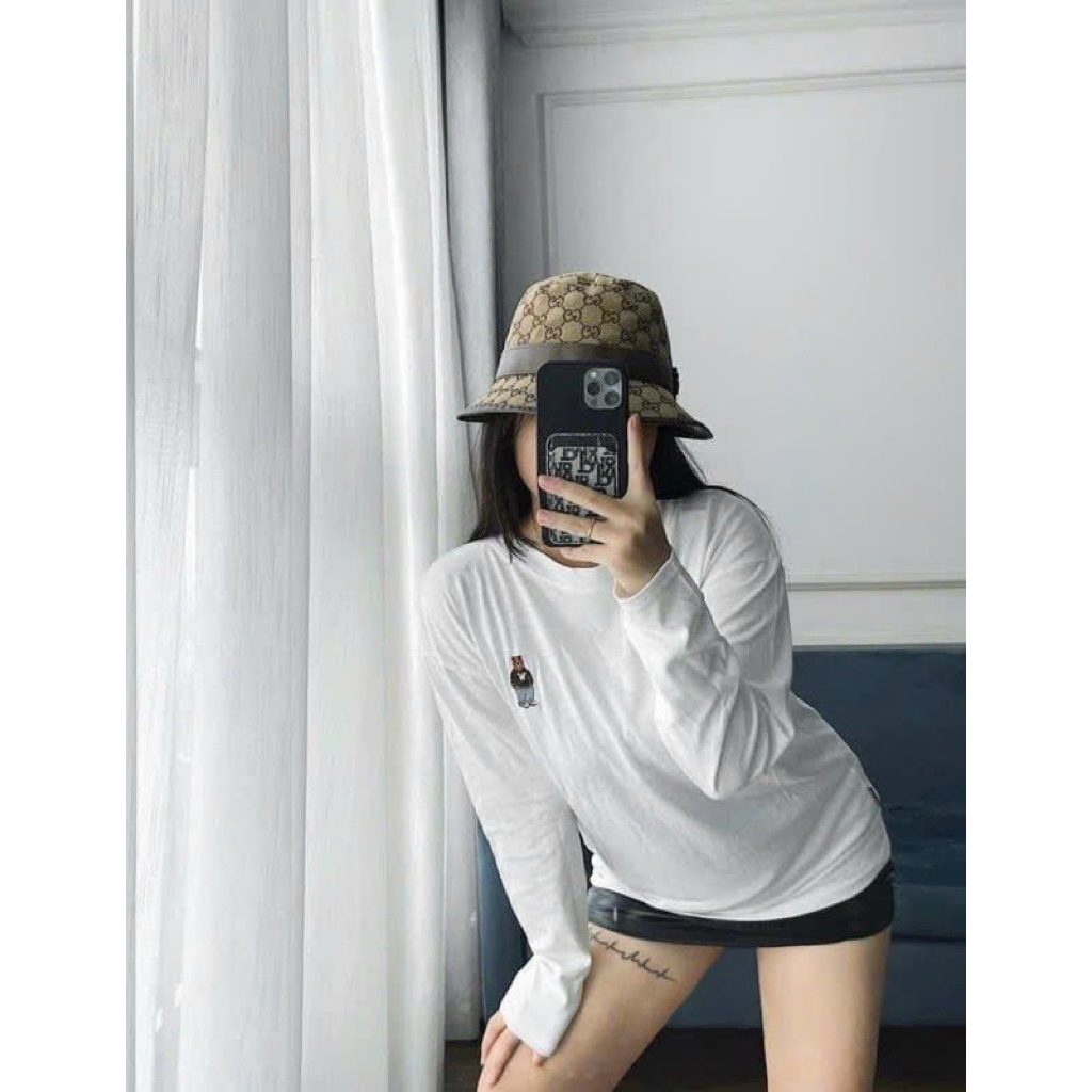 New 2026 Sét 3 áo thun chất zip dài tay nữ cotton thêu gấu form basic co giãn thoải mái Kèm Ảnh Thật