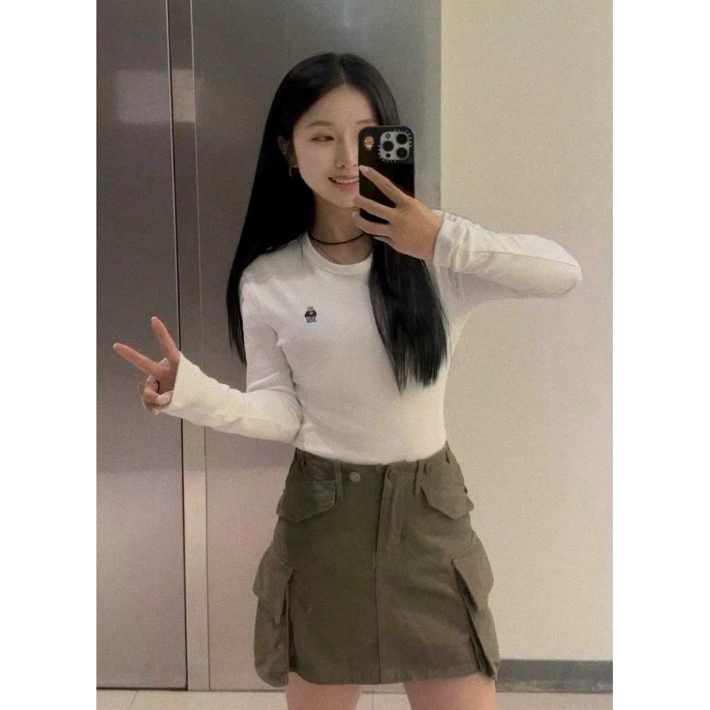 New 2026 Sét 3 áo thun chất zip dài tay nữ cotton thêu gấu form basic co giãn thoải mái Kèm Ảnh Thật