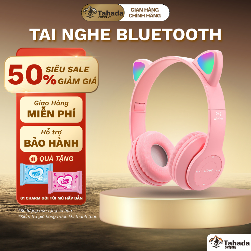 Tai Nghe Bluetooth P47M Chụp Tai Full Box Có Mic Đàm Thoại Đèn Led Nhấp Nháy Âm Thanh Chuẩn Lọc Âm