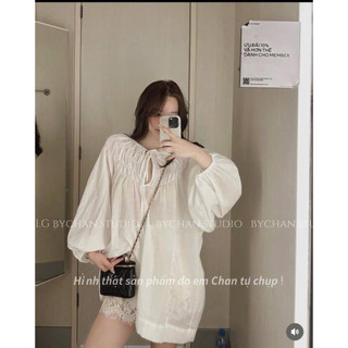 set áo linen + quần ren dày dặn có lớp lót - thời trang hàn quốc 2025