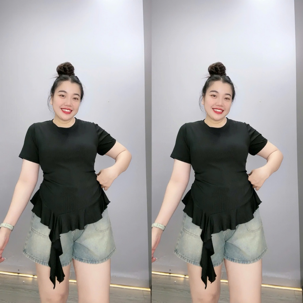 Áo Thun Bigsize Nữ Phối Bèo Lệch Phom Rộng  – Che Dáng Đẹp,Mặc Là Xinh A286