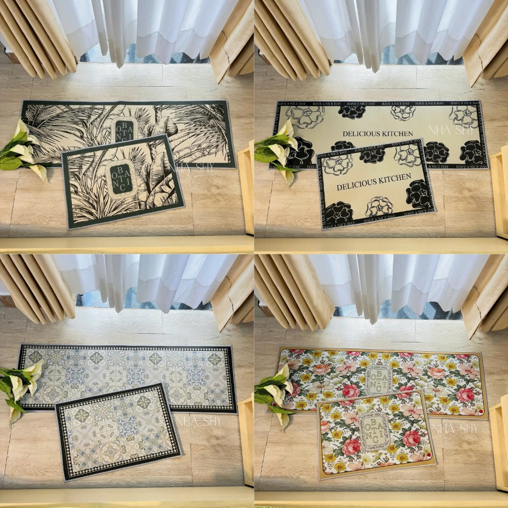 Thảm Bếp Bộ Đôi - Lót Chân Chống Trượt - Set 2 Tấm Size 40x60cm và 40x1m2 - Nhà Shy Home Decor